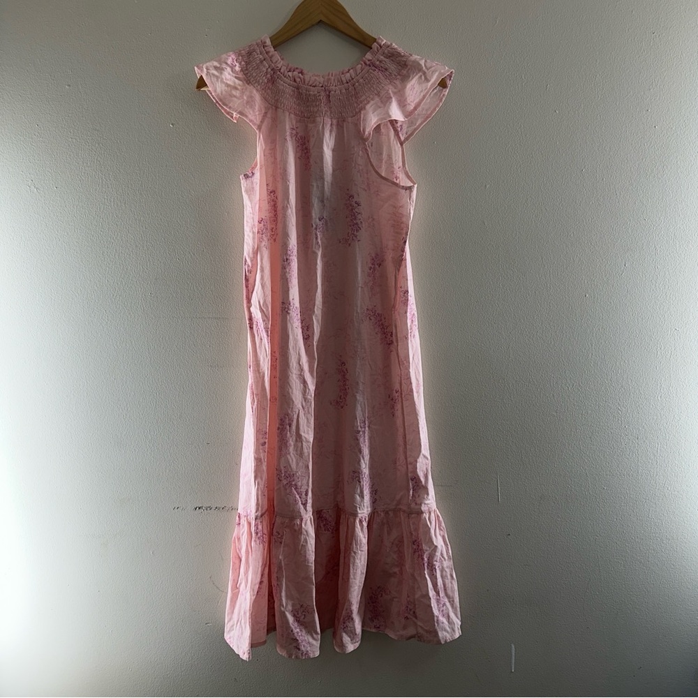 J.O.Y Just Organic You Pink Floral Maxi Dress S S Smocked Neck Boho Cottagecore